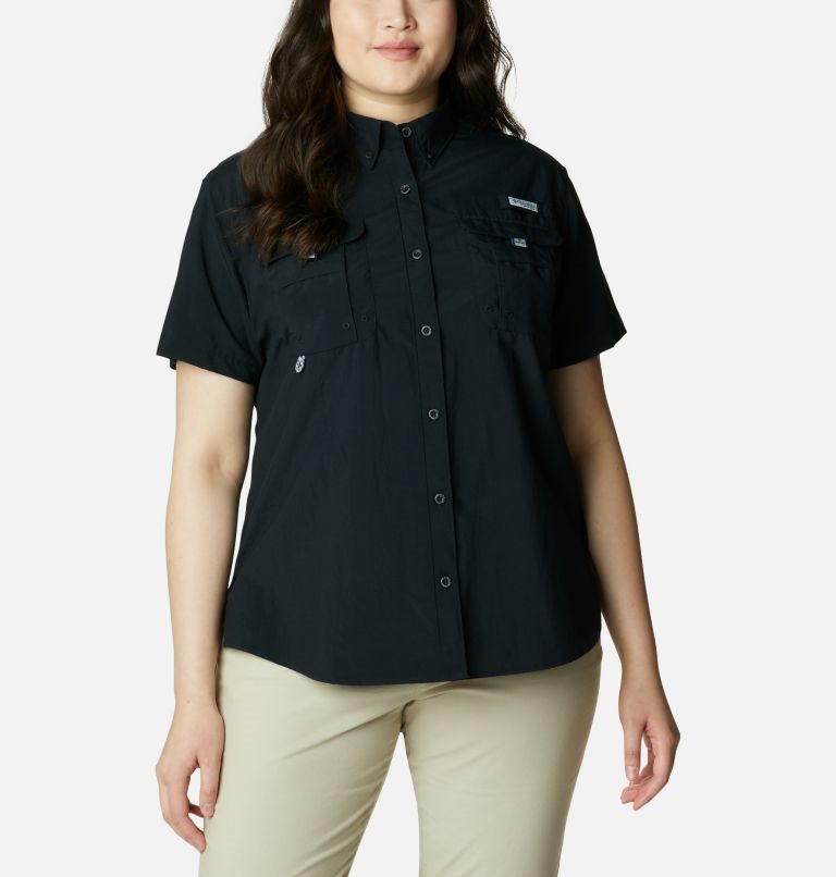 Women\'s Columbia PFG Bahama Short Sleeve Shirts Black | Plus Size CA-N5A14